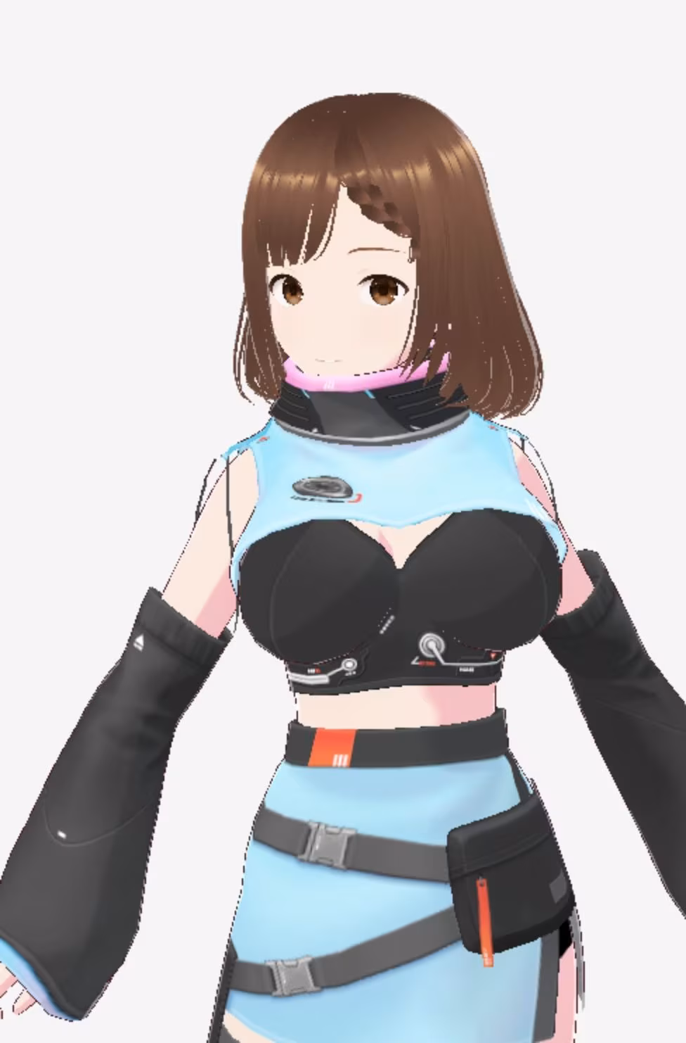 未来から来たような水色の服の巨乳のお姉さん（セリフなし 3DCGモデル イラスト集）