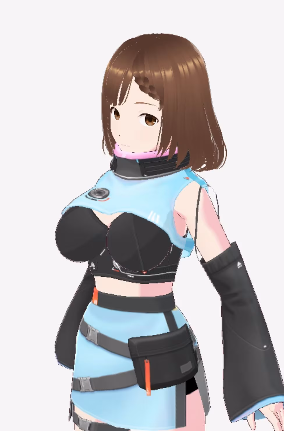 未来から来たような水色の服の巨乳のお姉さん（セリフなし 3DCGモデル イラスト集）