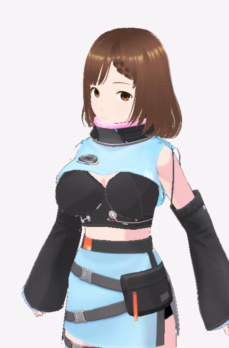未来から来たような水色の服の巨乳のお姉さん（セリフなし 3DCGモデル イラスト集）