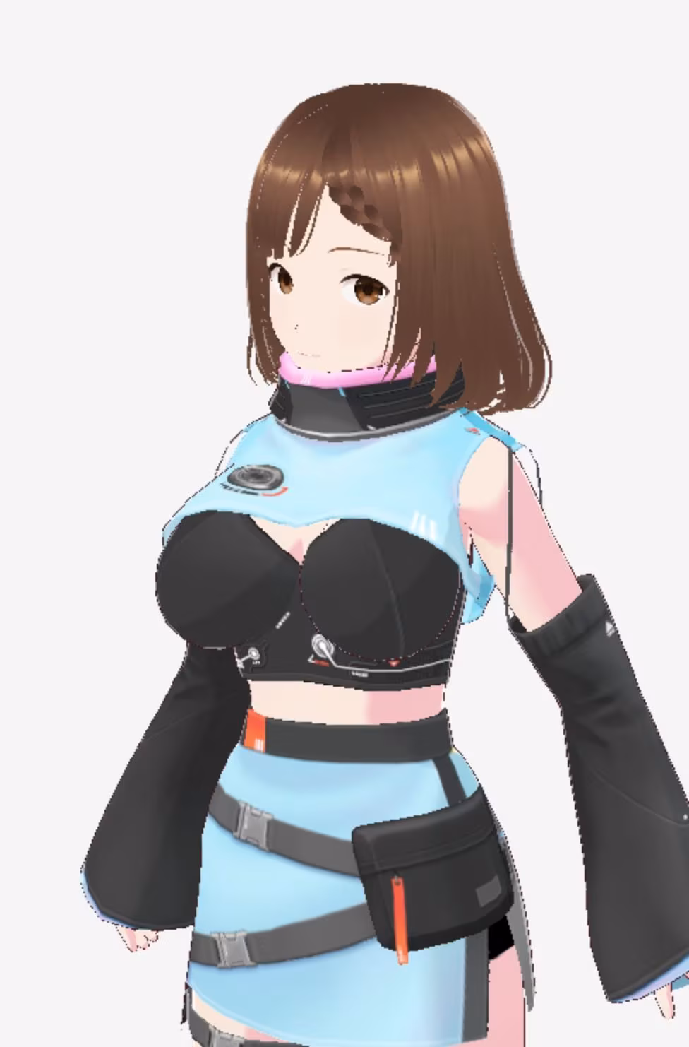 未来から来たような水色の服の巨乳のお姉さん（セリフなし 3DCGモデル イラスト集）