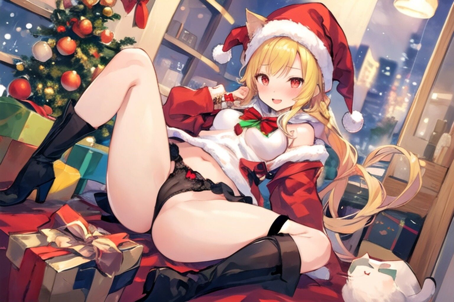 猫のサンタさんがプレゼントを持ってきた…のだが