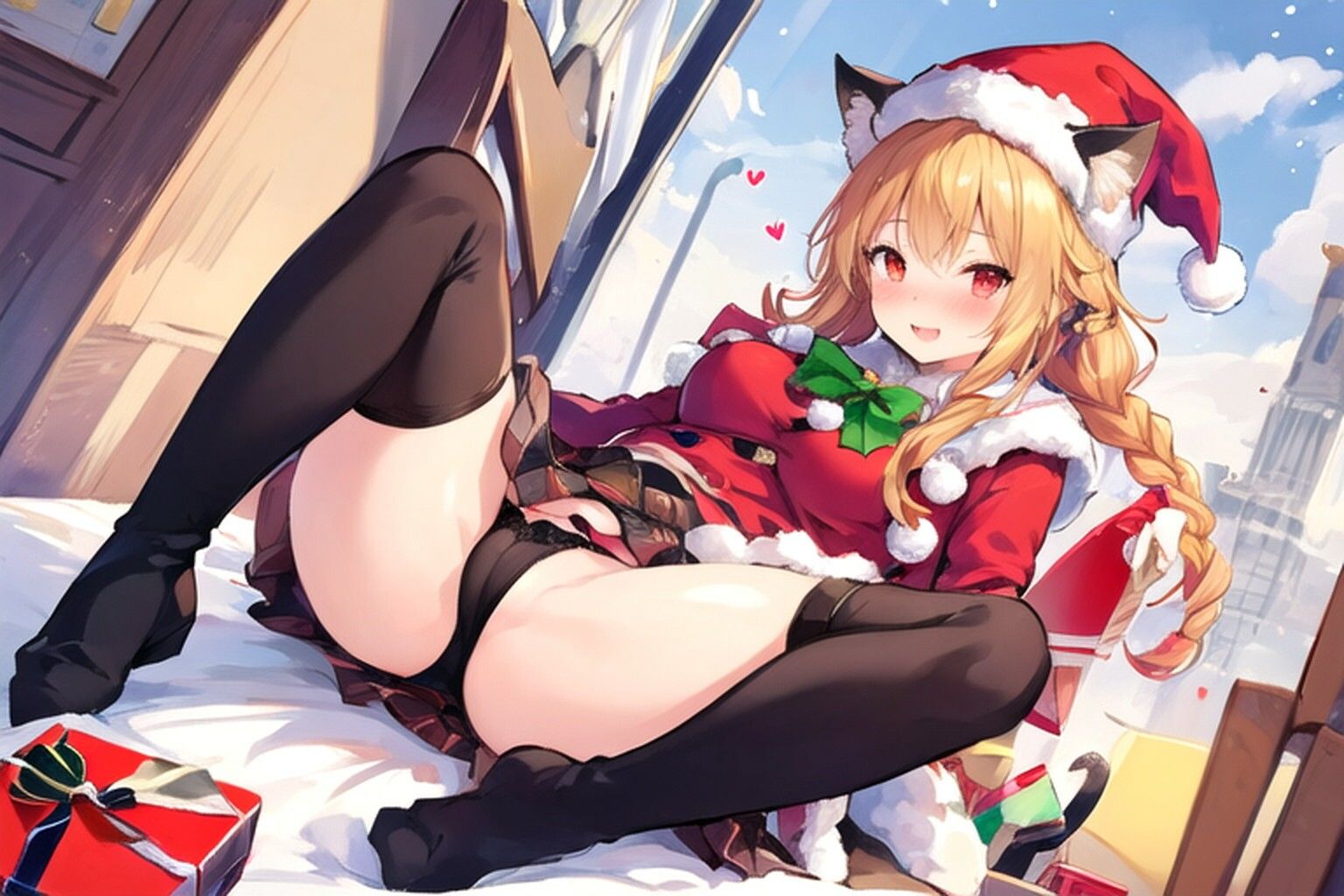 猫のサンタさんがプレゼントを持ってきた…のだが